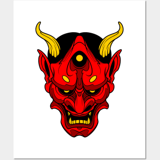 red oni mask Posters and Art